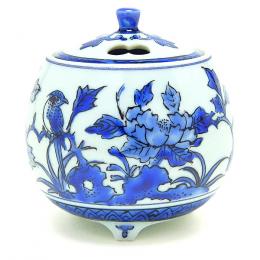 2.5号 紺釉牡丹に鳥 (九谷焼)