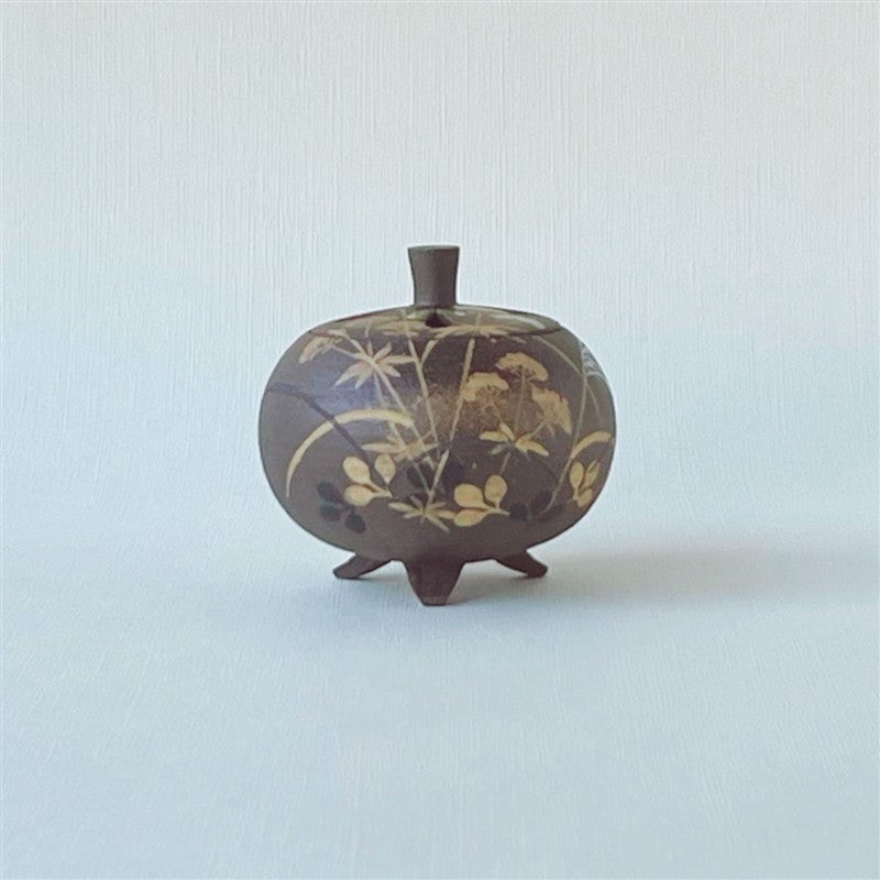 絶品！清水焼香炉★手描きオーダー発注品◆水色地×ダリア 絶品！清水焼香炉☆手描きオーダー発注品◇水色地×ダリア