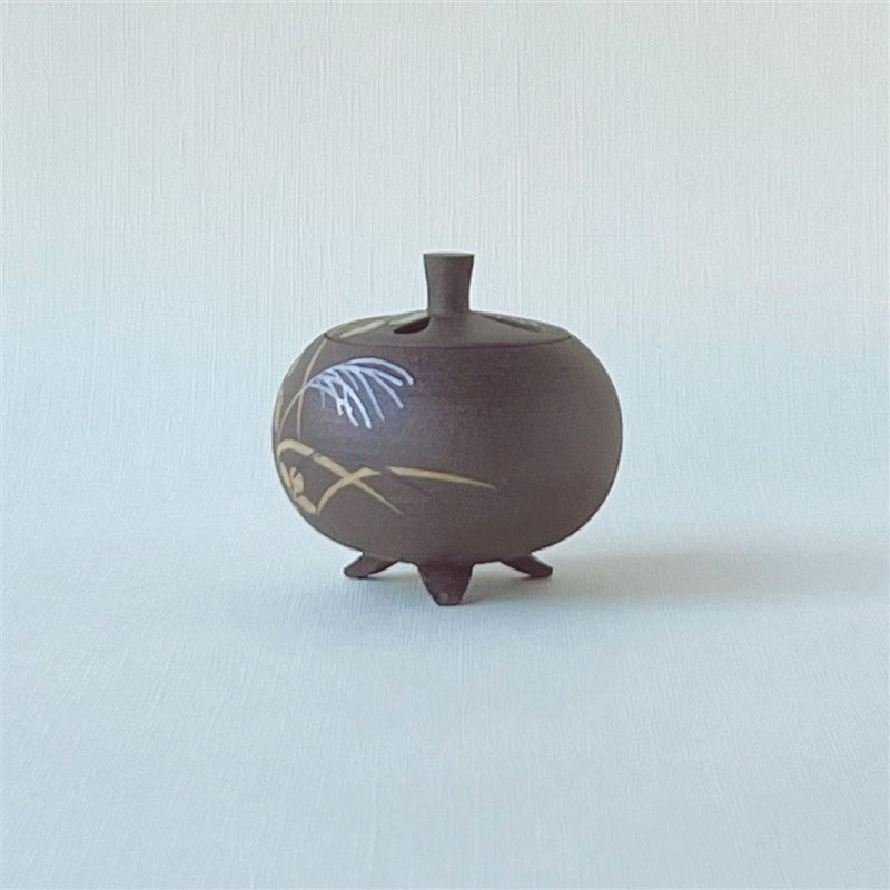 清水焼の香炉 絶品 清水焼香炉 手描きオーダー発注品 水色地 ダリア