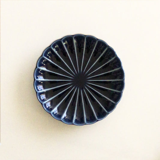 お香皿　ぎやまん陶　茄子紺ブルー大（四寸皿）黒梅香立付